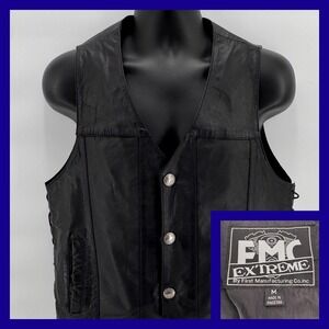 FMC Extreme Men's Black Leather Motorcycle Vest M Laced Sides Biker Style